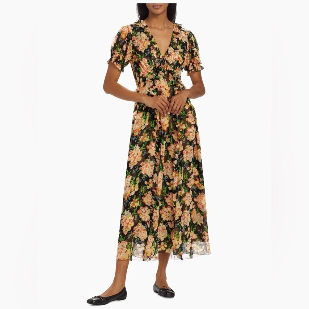 Doen Elisabeth Floral Silk Georgette Ruffle Midi-Dress XS